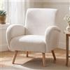 chairus Poltrona da Salotto in Pelliccia Sintetica Poltrone Relax Poltrona da Lettura con Braccioli Poltroncina con Gambe in Legno Poltroncina Imbottita per Soggiorno/Camera da Letto, Bianco