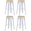 Duhome Sgabello Bar Industriale Esterno, Set di Sgabelli Bar Alto in Metallo, Impilabile Sgabelli da Pranzo, Scandinavian Sgabello Alta per Cucina, Pranzo, Pub, Moderni (Bianco +Legno, 76cm-4PCS)