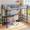 DORAFAIR Letto a soppalco in metallo 90 x 200 cm, letto a soppalco con scrivania e librerie, Stile industriale, Letti per bambini, ragazzi e adulti, Nero