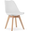 NMK HOME Sedia da pranzo - Sedia da cucina in velluto con imbottitura e gambe in legno naturale - Sedia in plastica bianca con struttura in legno