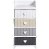 Rebecca Mobili Comodino in legno 4 cassetti, mobile cassettiera, bianco beige grigio, shabby chic vintage, camera ingresso - Misure: 72 x 35 x 27,5 cm (HxLxP) - Art. RE4380
