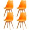 EGGREE Set di 4 Sedie Sala da Pranzo Sedie da Cucina con Gambe in Legno Sedie Ufficio Imbottita in Pelle PU Moderne Design, Arancione