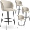 tectake® Set da 4 Sgabelli, Sgabello da Bar alto con Schienale Imbottito in Velluto con poggiapiedi, Gambe in Acciaio Zincato, Piedini Antiscivolo, Per Cucina, Bar, Sgabello da Bistrot - Crema/Nero