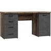 Forte NET106 Scrivania con 4 cassetti e 1 anta, in legno, Old - Wood Vintage/effetto cemento grigio scuro, L x A x P: 145 x 76,3 x 60 cm
