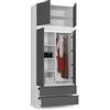 BDW Armadio a 4 ante, 4 ripiani, grucce, 2 cassetti, armadio per camera da letto, soggiorno, corridoio, 234 x 90 x 51 cm, (bianco/grigio)
