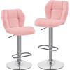 Soberine Set di 2 Sgabelli da Bar, Sedie Girevole Regolabili in Altezza, Sgabello da Cucina in Simipelle con Schienale e Poggiapiedi Moderno Design per Sala da Pranzo, Bancone e Bar Rosa