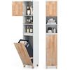 COSTWAY Mobile da Bagno, Armadio Salvaspazio per Biancheria con Cestello Inclinabile, Ante in Legno in Gomma, 3 Ripiani e Cesta Porta Biancheria Rimovibile, Ideale per Soggiorno e Cucina
