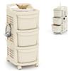 HOMASIS Carrello con 3/4 Cassetti, Pannello Forato, Maniglia e 6 Ganci, Carrello Portaoggetti con Ruote, Organizer Multiuso, Cassettiera Plastica da Cucina, Bagno, Ufficio, Beige (38 x 32 x 68 cm)