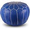 Safaary Pouf marocchino in pelle blu reale rotondo