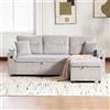 Lubvtti Divano angolare moderno a L,Include portabicchieri e porta USB,Divano modulare a 3 posti,Con chaise longue,Divano letto multifunzionale,Con spazio di archiviazione,Grigio chiaro,Velluto a Coste