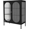 ML DESIGN modern living ML-Design Vetrina 80x102,5x40 cm Nero con 3 Ripiani e 2 Ante Mobile da Soggiorno in Metallo Vetrinetta in Acciaio Stile Industriale Cassettiera Libreria Schedario da Terra Credenza