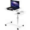 nwixbqoqn 60 x 40 cm, tavolo da letto a ruote, tavolo per computer regolabile in altezza 61,5 - 96,5 cm con 2 strisce antiscivolo e 4 ruote per soggiorno, camera da letto, bianco
