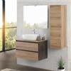 Inbagno Mobile bagno sospeso 80 cm ossido e rovere africa con top, lavabo in appoggio e specchio reversibile 60x80 cm, KLEO