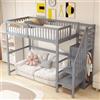 Azkoeesy Letto Loft Singolo 90x200 cm con Armadio e Scale Sicure per Bambini e Adulti, Maniglia e Ringhiera Sicure, Legno di Pino, Grigio