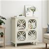 MURUL Credenza con ripiani regolabili crema, armadietto da bagno indipendente con ante in vetro duro, moderna consolle da cucina retrò, armadietto decorativo con due ante