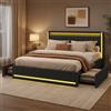 BLSYHDH Letto matrimoniale da 160 x 200 cm con LED, letto imbottito con 4 cassetti, letto a molle con porte di ricarica USB e tipo C sul comodino, letto matrimoniale imbottito per 2 persone, letti per adulti