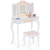 IDMarket - Tavolino per bambini a LED bianco e rosa ROZA con 3 specchi e sgabello