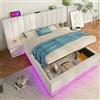 Wyibwy Letto imbottito 180 x 200 com,letto contenitore con App Control LED e funzione di ricarica USB-C,letto matrimoniale con rete a doghe,tessuto di PU,senza materasso e comodino,Bianco