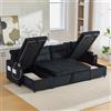 Lubvtti Divano letto 4 posti con portabicchieri,porte USB,contenitore integrato, divano 4 posti moderno in velluto a coste,divano angolare a U con chaise longue (Nero + 4 posti)