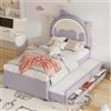 Kebnor Lettino a forma di unicorno, 90 x 200 cm, dotato di letto a rotelle estraibile, materiale PU (viola)
