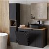Lomadox Set di mobili da bagno 3 pezzi, nero con quercia, frontale scanalato, da appendere a parete, lavandino 90 cm, cestino per biancheria integrato