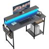 SOLAVERO Scrivania, 120 x 48 cm Scrivania Computer Piccola con Supporto per Monitor, tavolo gaming con Borsa Portaoggetti, Scaffali Regolabili, per Ufficio Domestico, Studio e Gioco, Grigio