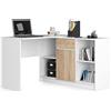 AKORD | Scrivania ad angolo B-17 | 2 in 1 Scrivania e Cassettiera con 1 cassetto | Scrivania Angolare | Scrivanie Gaming Ufficio Salvaspazio | L120 x H79/77 x P126 | 68 kg bianco/rovere sonoma