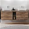 Lomadox Set di mobili da bagno doppio lavabo 140 cm, rovere vintage Nb, 2 lavabi in ceramica, 4 cassetti con chiusura morbida, scaffale