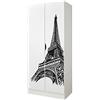 leomark Armadio bianco 70 x 42,5 x 161,5 cm, capiente e funzionale armadio in legno con ante, solido appendiabiti, mobili per bambini, Torre Eiffel