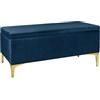 IlGruppone Pouf Panca Imbottita Divanetto In Velluto Contenitore PortaOggetti Panca Sgabello A Pie Di Letto Con Gambe In Metallo Dorato Cassapanca Ingresso Legno Massello Panchina - Petrolio