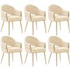 SUPPNEED Set di 6 sedie da pranzo in velluto, per soggiorno, sala da pranzo con braccioli, sedie da cucina con schienale alto intrecciato a mano, con gambe dorate, sedia da balcone(Bianco,6)