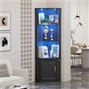Gurexl Vetrinetta in Vetro con RGB Regolabile e Credenza per Soggiorno,Nero