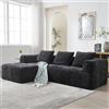 Zepneiy Divano a forma di U a 3 posti con pouf, design moderno, imbottito con braccioli e 3 cuscini, ciniglia nera