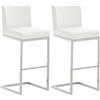 CLP Set 2 sgabelli da bar Paros con schienale, rivestimento in ecopelle, struttura in acciaio inox, fino a 240 kg di carico Colore bianco