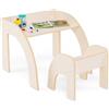 RELAX4LIFE Set Tavolo e Sedia per Bambini, Set di Mobili per Bambini dai 3 Anni in su, Design Salvaspazio, Set Tavolo e Sedia con Ampio Piano del Tavolo, Mobili per Camera da Letto (Bianco)
