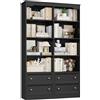FirFurd 180 cm Libreria Grande, Libreria Verticale a 8 Scomparti, Nero | Vetrina Espositiva con 4 Cassetti,Scaffale Portaoggetti,Stile Nordico,per Soggiorno, Studio e Ufficio,100x30x180 cm