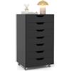 COSTWAY Cassettiera da Ufficio con 7 Cassetti, Mobiletto per Documenti con 4 Ruote Girevoli, Cassettiera da Scrivania in Legno per Ufficio e Soggiorno, 49 x 40 x 87 cm (Nero)