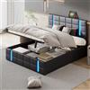 JYNVO Letto matrimoniale 160 x 200 cm con spazio idraulico e illuminazione a LED, letto idraulico in pelle PU nera, porta di ricarica integrata, letto imbottito con portata 360 kg