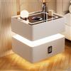 TUPAFJU Comodino Sospeso,Piano Di Lavoro In Vetro Temperato,Tavolino Comodino Moderno Con 3 Luci LED A Colori, Comodino Con Serratura A Combinazione,tavolino Salotto,comodino Ricarica Wireless.(Off-white,17.7