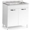 REDÒKASA Sottolavello per cucina componibile da 80 cm con due ante, realizzata in legno 100% MADE IN ITALY (Con Lavello Vasca a Destra, Bianco Frassino)