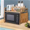 WODFARR Scaffali da cucina regolabili per scaffali, supporto a microonde in legno, bambù, scaffale a microonde, con 4 ganci, 2 strati (52 x 30 x 35 cm)