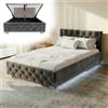 Juskys letto imbottito Nizza da 120x200 cm - Letto con rete a doghe, contenitore e illuminazione LED - Letto con rivestimento in velluto e trapuntatura in stile Chesterfield - Grigio