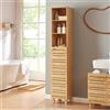 [en.casa] Mobile a Colonna da Terra per Bagno Lavanderia Corridoio Mobile Alto 180 x 33 x 30 cm con Scomparti Aperti e Chiusi da Anta e Ripiano - Bambù Naturale