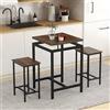 GIANTEX Tavolo da Bar con Sgabelli da Bar Incorporati, Tavolo da Pranzo con 2 Sedie, Tavoli da Cucina ad Altezza Banco, Piano a Sbalzo Spesso 30 mm, Marrone Rustico