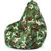 Green Bean© Poltrona a sacco con schienale 80x70x90cm - Sedia Gaming 230 litri di imbottitura accogliente, morbida, e lavabile - Cuscino pavimento Pouf Sgabello Poltrona da gioco Relax Verde mimetico