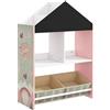 ZONEKIZ Scaffale Portagiochi per Bambini con Lavagna, Mobile per Cameretta con Cassetti Rimovibili e Ripiani, Arredamento per Bambini da Salotto e Asilo, Rosa