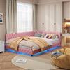 BRILVERDE Letto imbottito per divano letto da 140 x 200 cm, con connettore LED e USB, struttura del letto con somier, letto per ragazzi, tessuto in velluto, rosa (rosa)