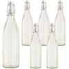 BuyStar Set di 6 Bottiglie in Vetro Trasparente da 1 LT per Acqua, Olio e Bevande, con Tappo a Chiusura ermetica