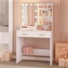 Hzuaneri Toeletta con Lampadina, Tavolo da Trucco, Vanità Per Il Trucco con 4 Ripiani Aperti e 2 Scomparti, Tavolino da Toeletta con 2 Cassetti, Bianco DT39203X
