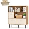 KOMFOTTEU Libreria Scaffale a Cubi con 3 Cassetti Pieghevoli in Tessuto, Libreria Aperta con Gambe in Metallo e 2 Kit Antiribaltamento, Mobile per Soggiorno, Ufficio, 90 x 40 x 105 cm (Naturale)